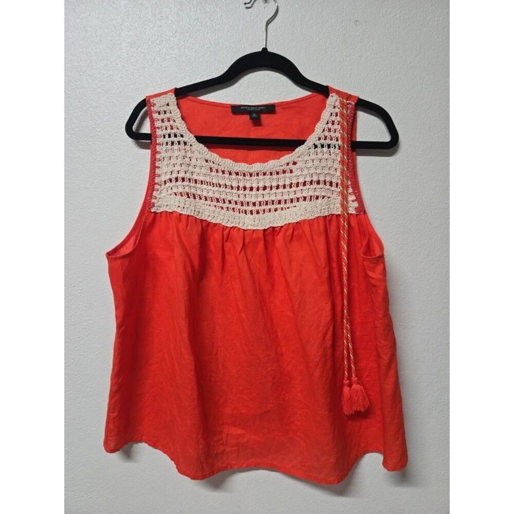 Marc New York Boho Orange Sleeveless Linen Blouse Tassel Trim XL